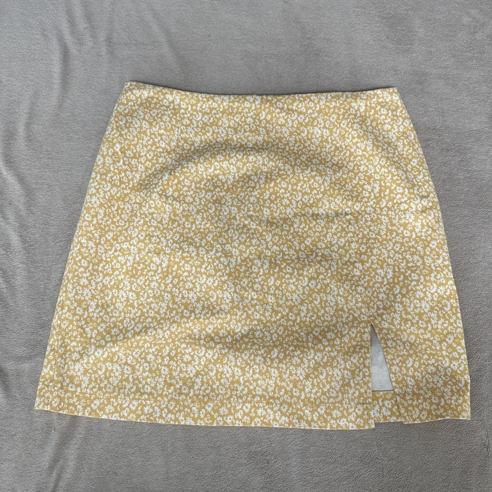 Wild Fable Skirt Womens 4 Yellow‎ Floral Twill Mini Lined Slit Stretch Casual